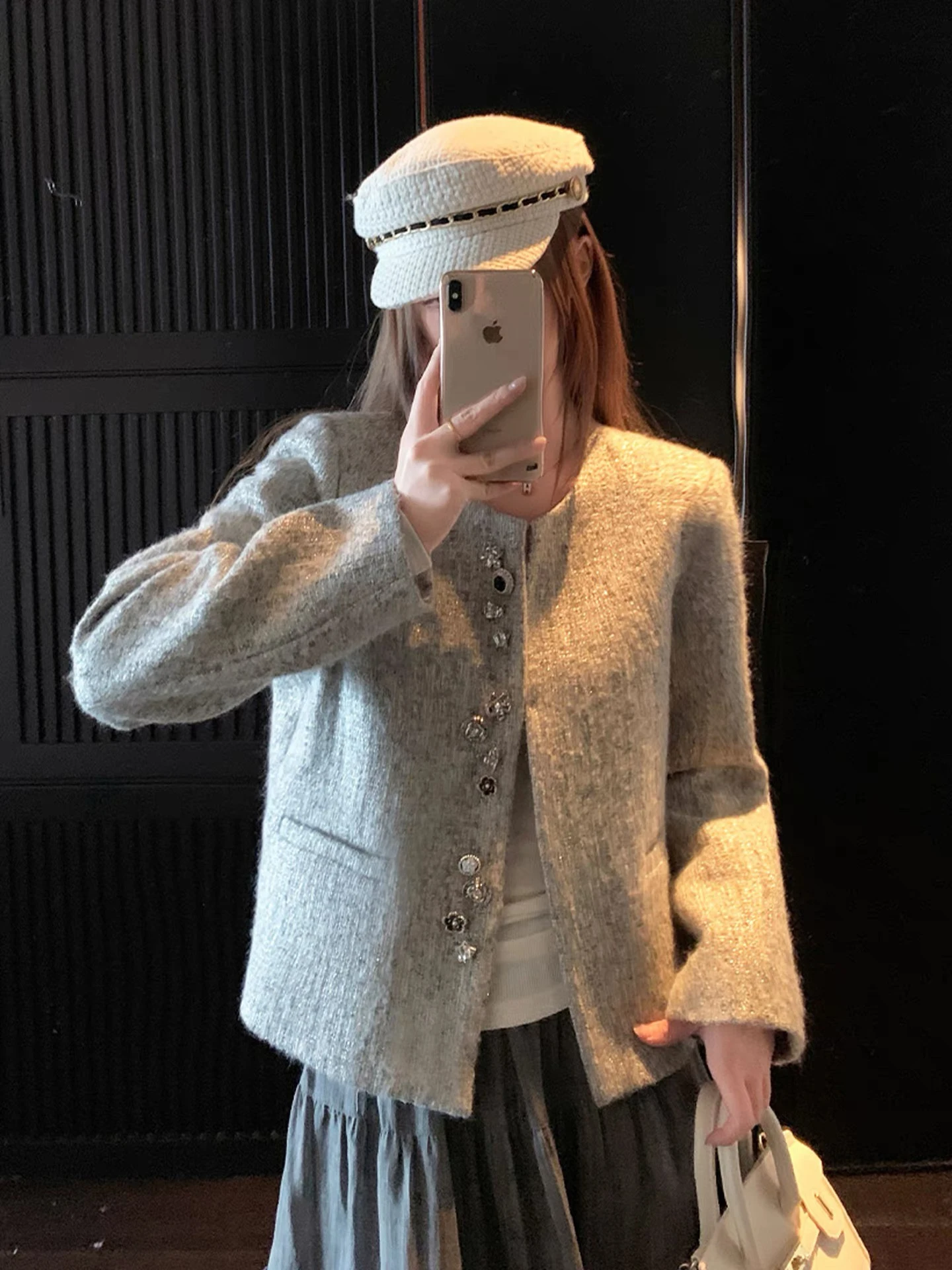 

Retro Heavyweight ey ort Coat Women's Premium Sle Slimming Open Cardigan Top Ladylike Ele Faionable Outerwear