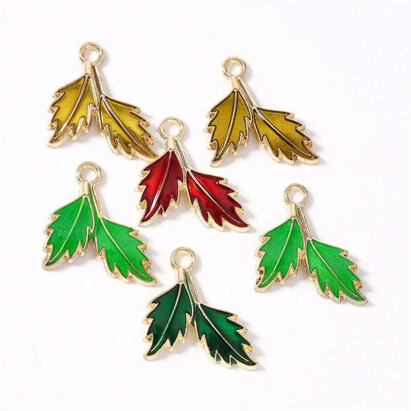 10 Stück 19 x 20 mm niedliche Emaille-Anhänger mit Pflanzen- und Baumblättern für die Herstellung von Halsketten, Ohrringen, Armbändern, DIY-Handwerk, Schmuckzubehör – Detail 8