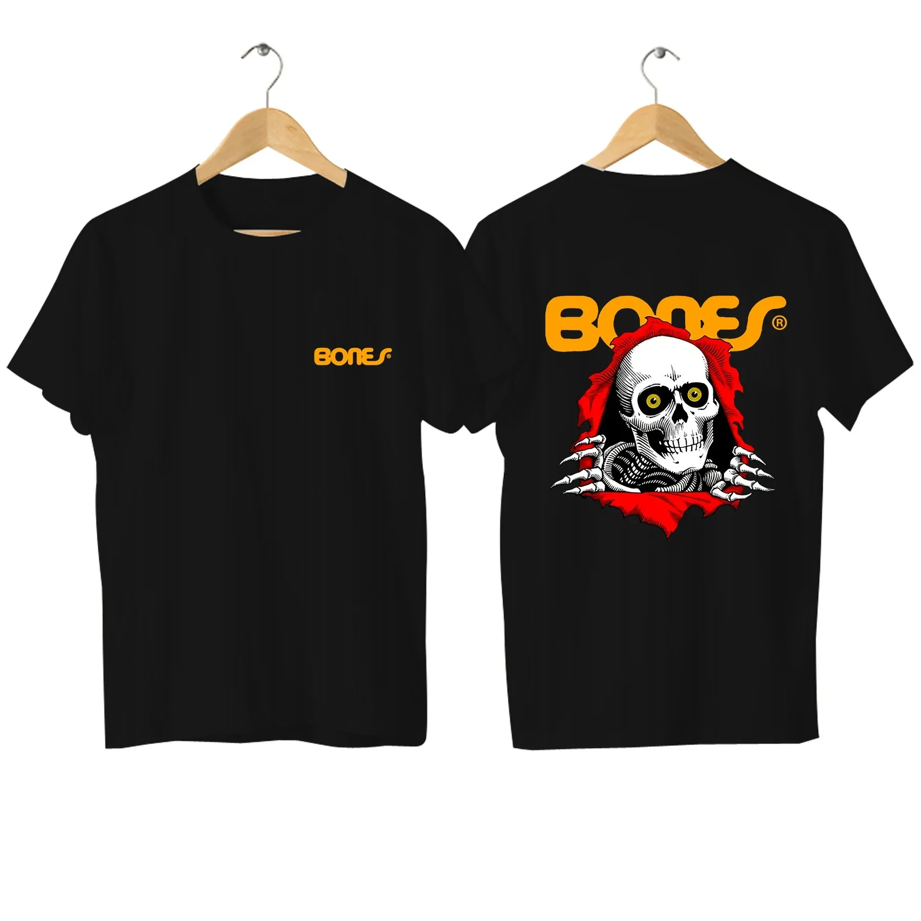 Pown-Peralta Bones Men's Casual High Quality T-Shirt Summer Street Comfort Breathable Top Plus Size Black Skateboard Clothing