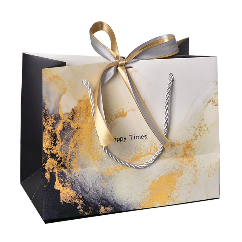 Modische Geschenktüten mit Marmormuster, hochwertige Handtaschen mit Farbband, farbig bedruckte Verpackungsbeutel für stilvolle Geschenkverpackungen – Detail 2