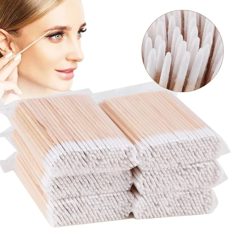100/300/600pcs Micro Wood Cotton Swab Eyelash Extension Tools Tatoo Microblading Cleaning Wooden Sticks Cosmetic Brush Buds Tip