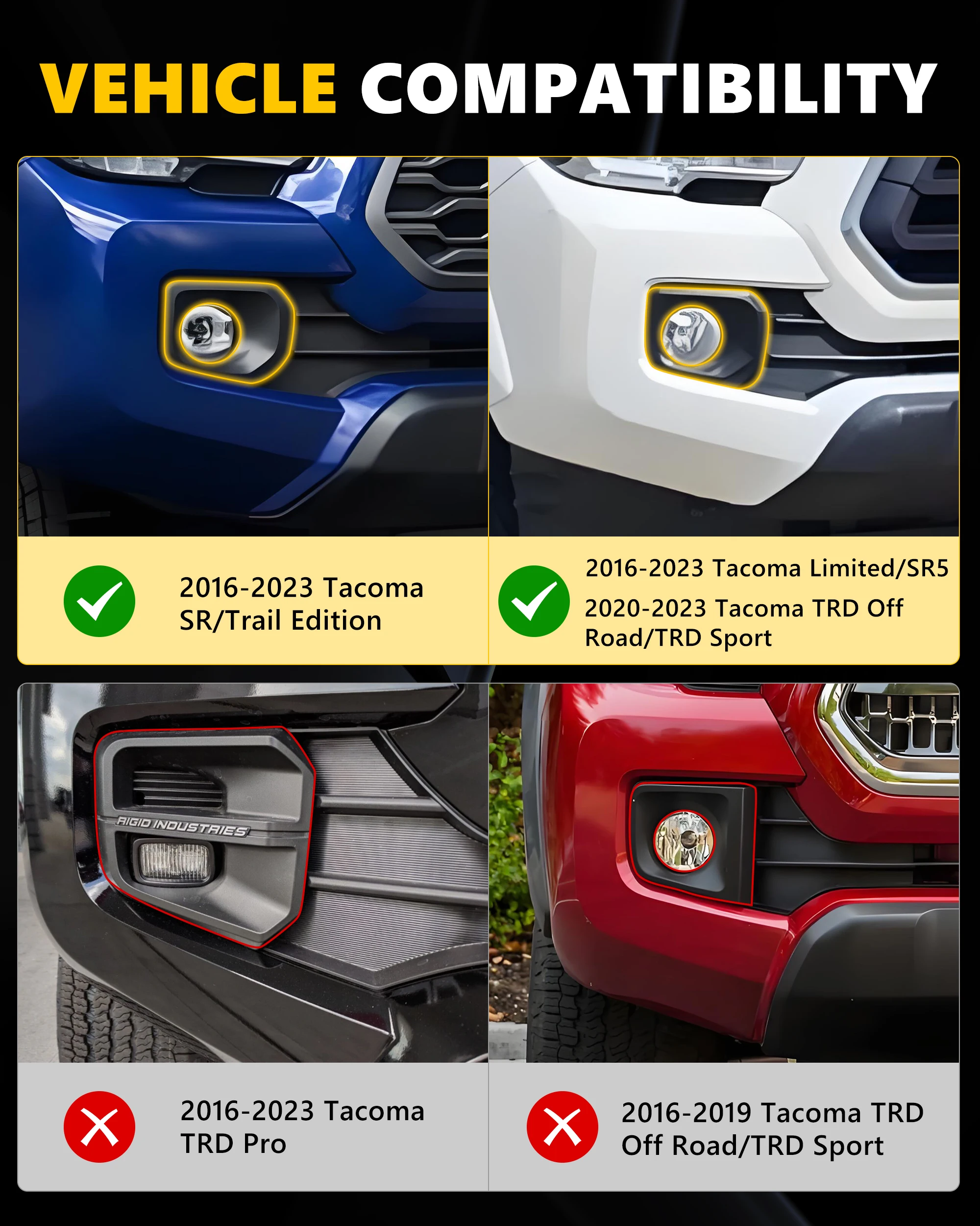 2Pcs Front Fog Light Bezel Turn Signal Light DRL Light W/LED For 2016-2023 Toyota Tacoma SR/SR5/TRD off road /TRD sport/ Limited