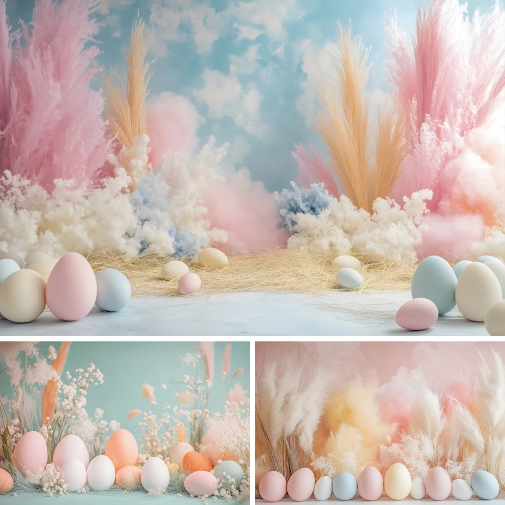 Pink Spring Eggs Easter Theme Photography Background Boho Floral Easter Party Birthday Art Portrait Backdrop Photo Studio Prop