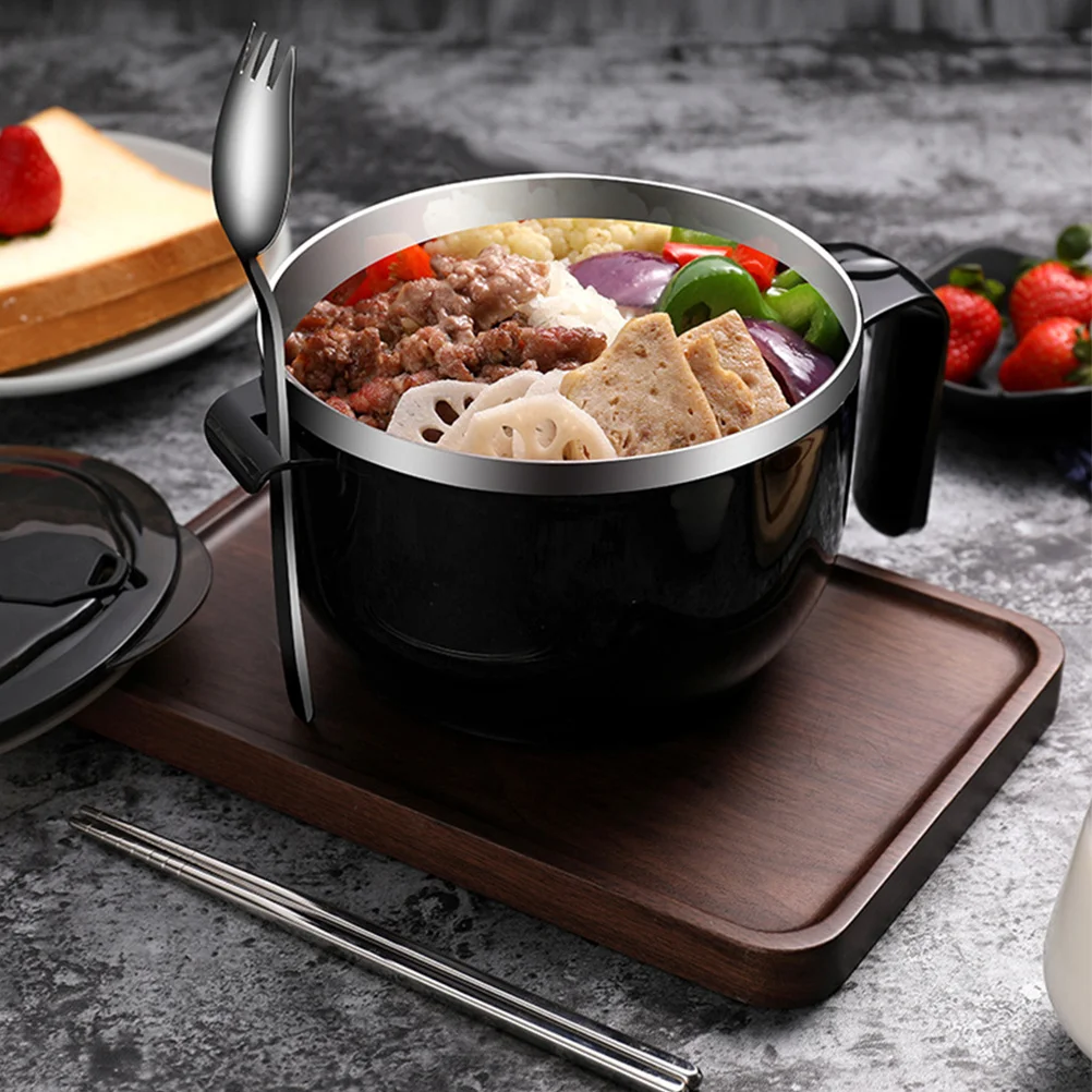 

1Set Stainless Steel Food Bowl 1200ml Lidded Soup Bowl Anti-Scald Handheld Design with Tableware Convenient for Lunch