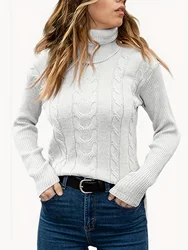 Maglione termico a maniche lunghe da donna, maglione a collo alto, maglione lavorato a maglia Vintage, autunno inverno