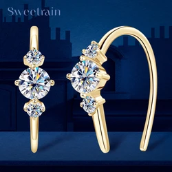 Sweetrain 4mm Moissanite Piercing Hoops Earrings Original 925 Sterling Silver U Type Korean Earring for Women 2026 Trend Jewelry