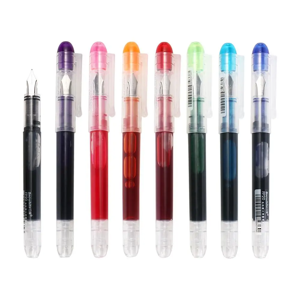 Large Capacity Fountain Pen F Nib Quick-Drying Writing Ink Pens Stationery 8 Colors Straight Liquid Pen Office Accessories