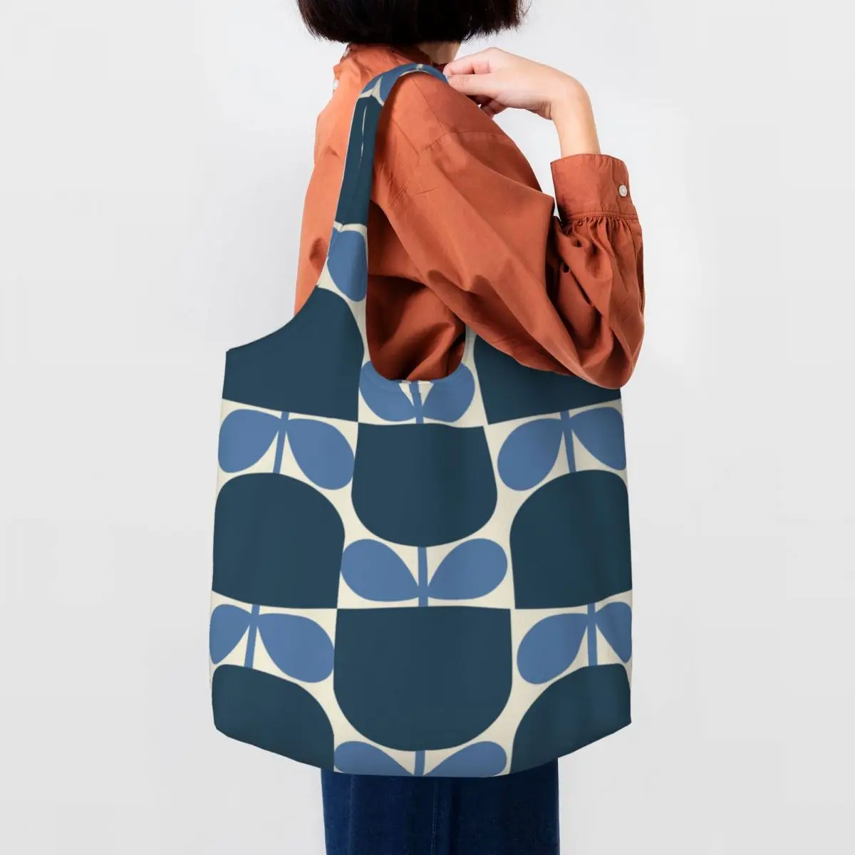 Custom Block Flower Grocery Shopping Bags Print Canvas Shopper Shoulder Tote Bag Large Capacity Durable Orla Kiely Bags Handbags