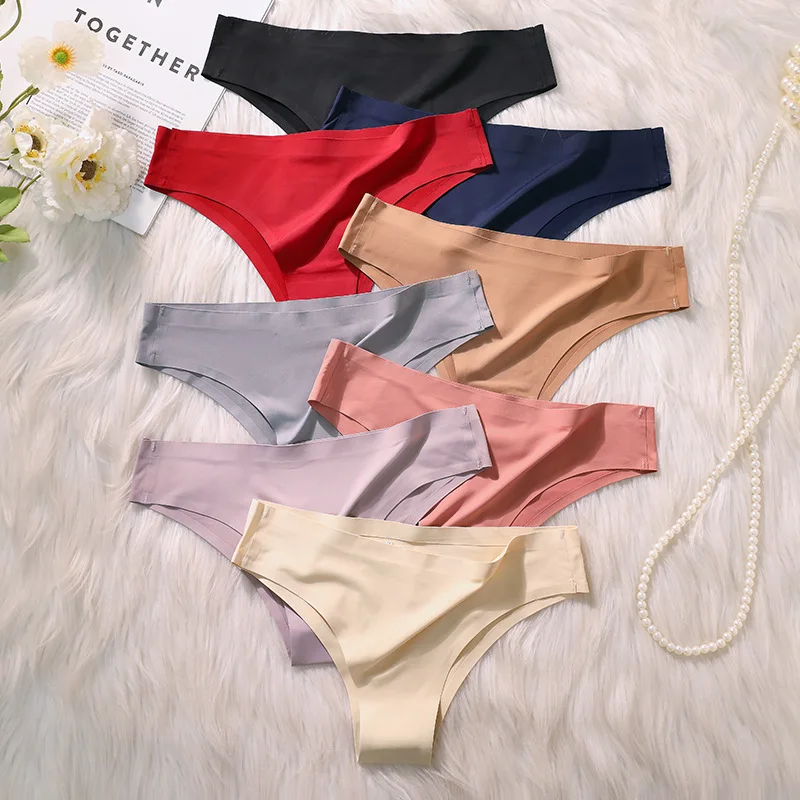 5-piece set of random color women's ice silk thong - low waist breathable underwear, seamless soft triangle pants