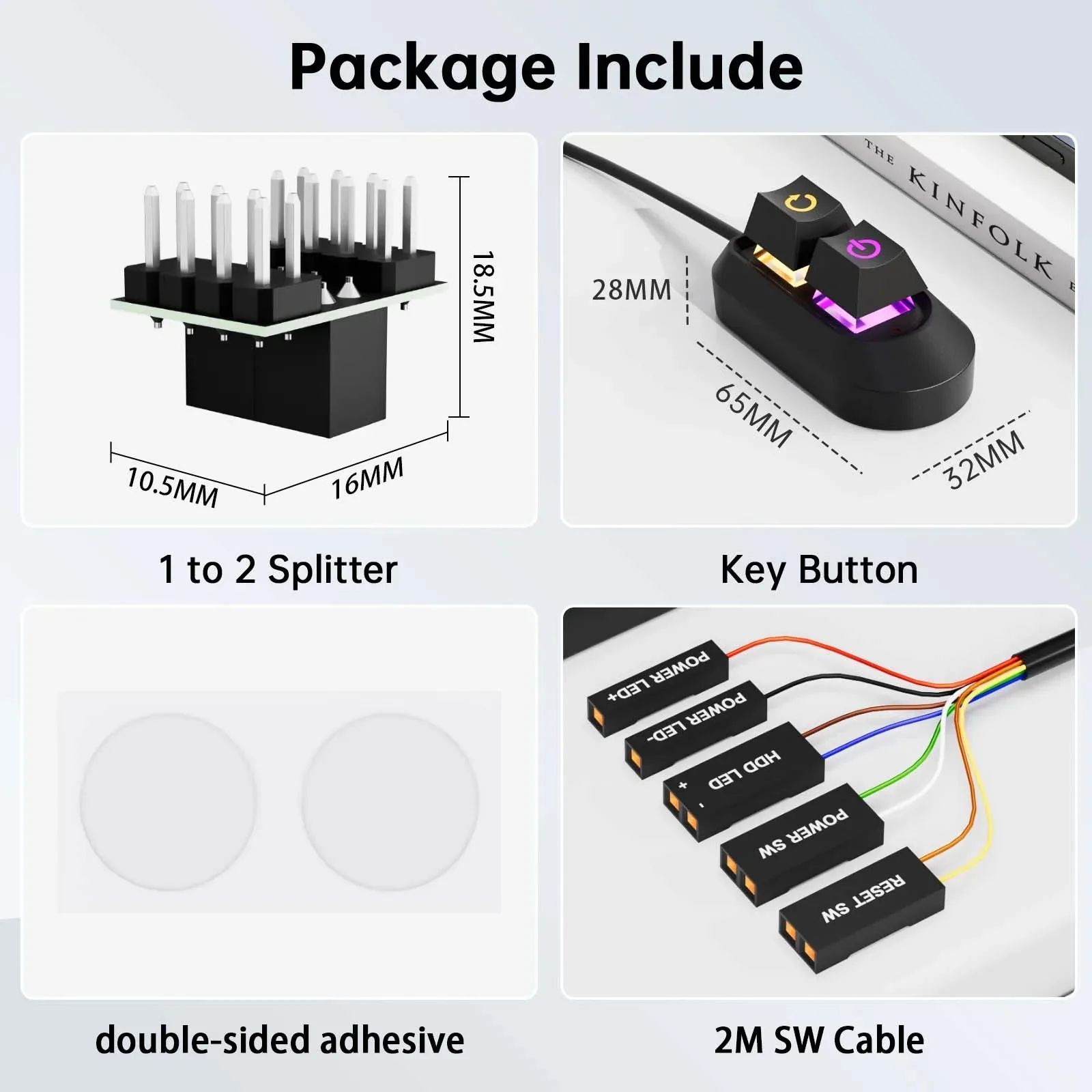 PC Stroomschakelaar Extern – 2 Meter Kabel, Met LED-indicator, 2 Stuks (zwart + Wit), Voor De Meeste Moederborden