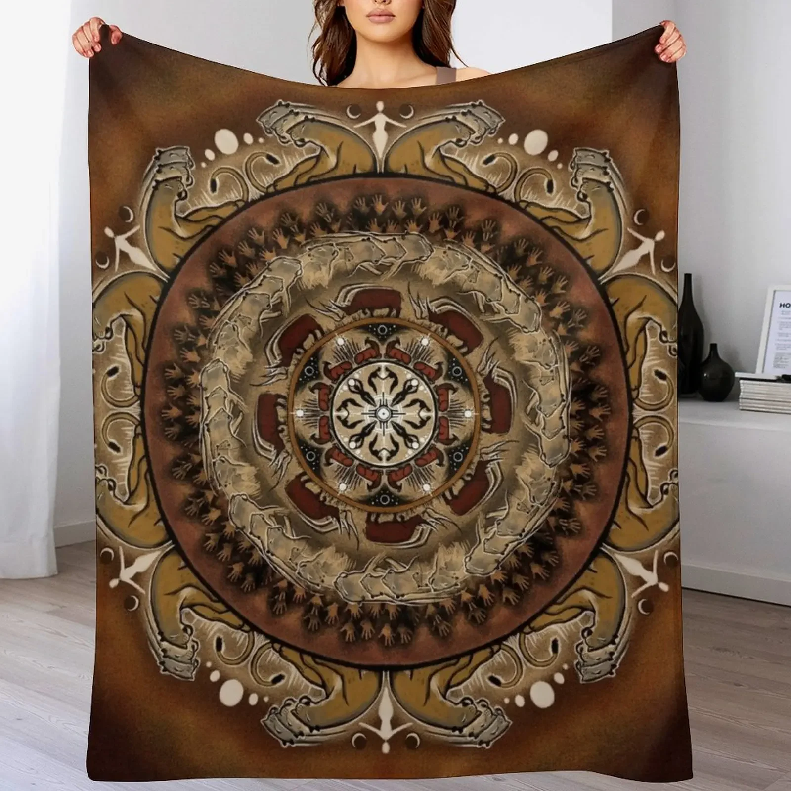 Cave Art Mandala Throw Blanket Cozy Warm Blanket for Bed Room Decor