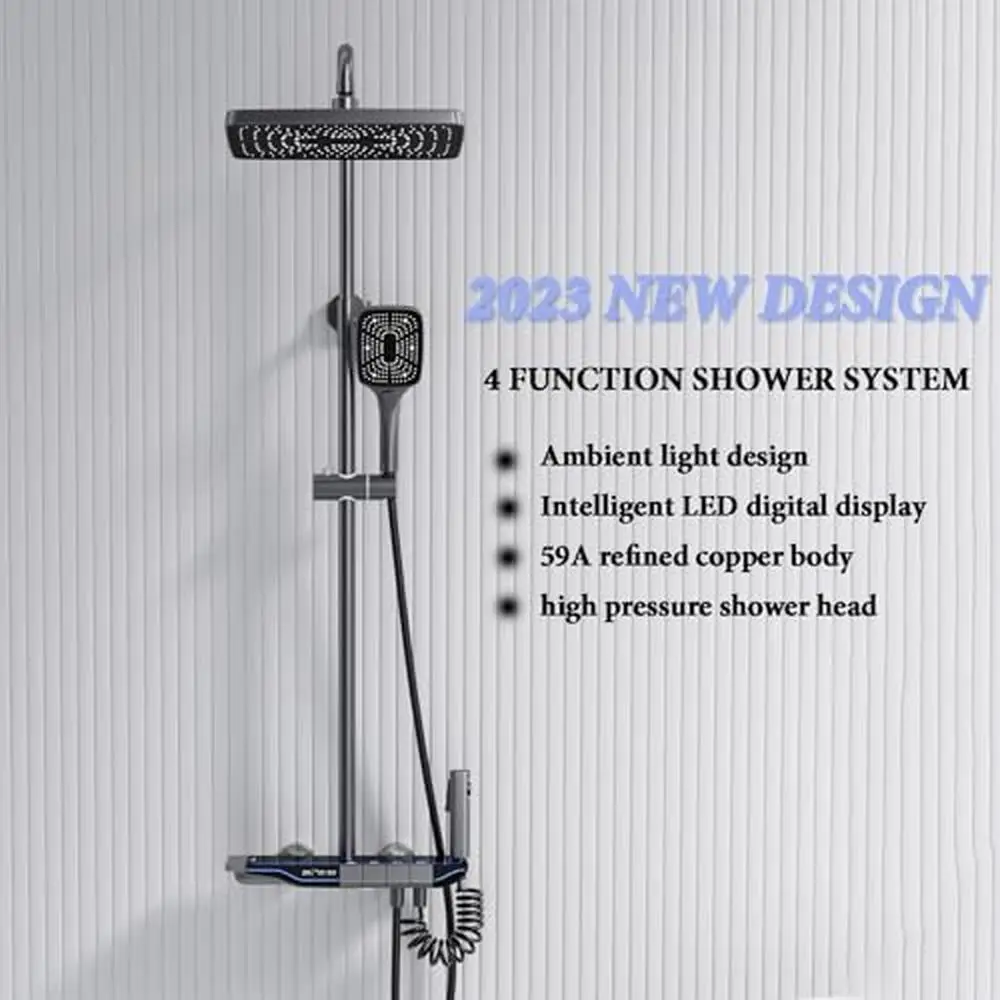 Thermostatic Shower System with Digital Display and Ambient Lights Brass Shower Faucet Set with 12