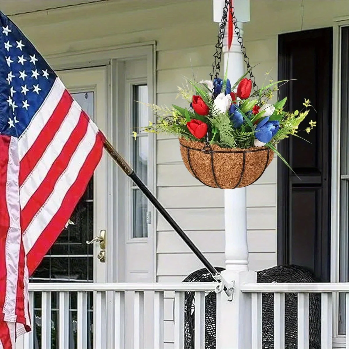 

Artificial Tulip Flowers in Basket Faux Flower Basket with Tulip Flower Indoor Artificial Vine Flowers Climbing Flower