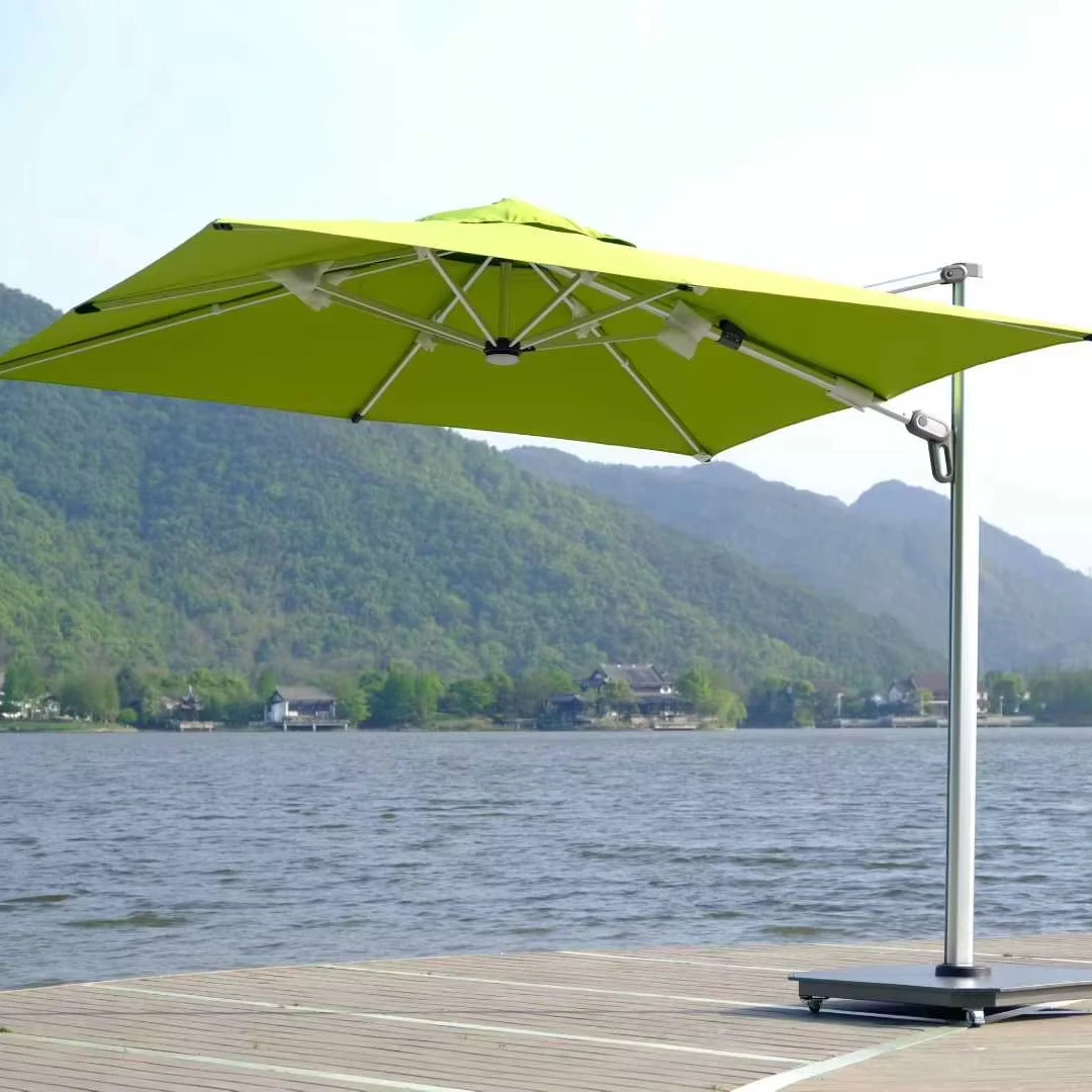 Commercial Offset Cantilever Umbrella With LED Lights For Outdoor Cafe