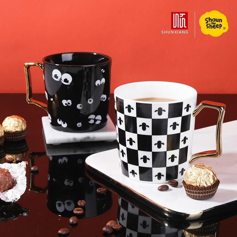 SHUNXIANG Shaun the Sheep Licensed Ceramic Mug Coffee Cup 420ML Milk Tea Cups Cute Breakfast Milk Oat Mug Drinkware Water Cup