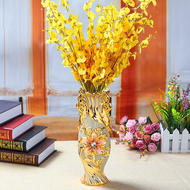 30CM Luxury Europe Gold-Plated Ceramic Vase Home Decor Creative Design Porcelain Decorative Flower Vase For Wedding Decoration