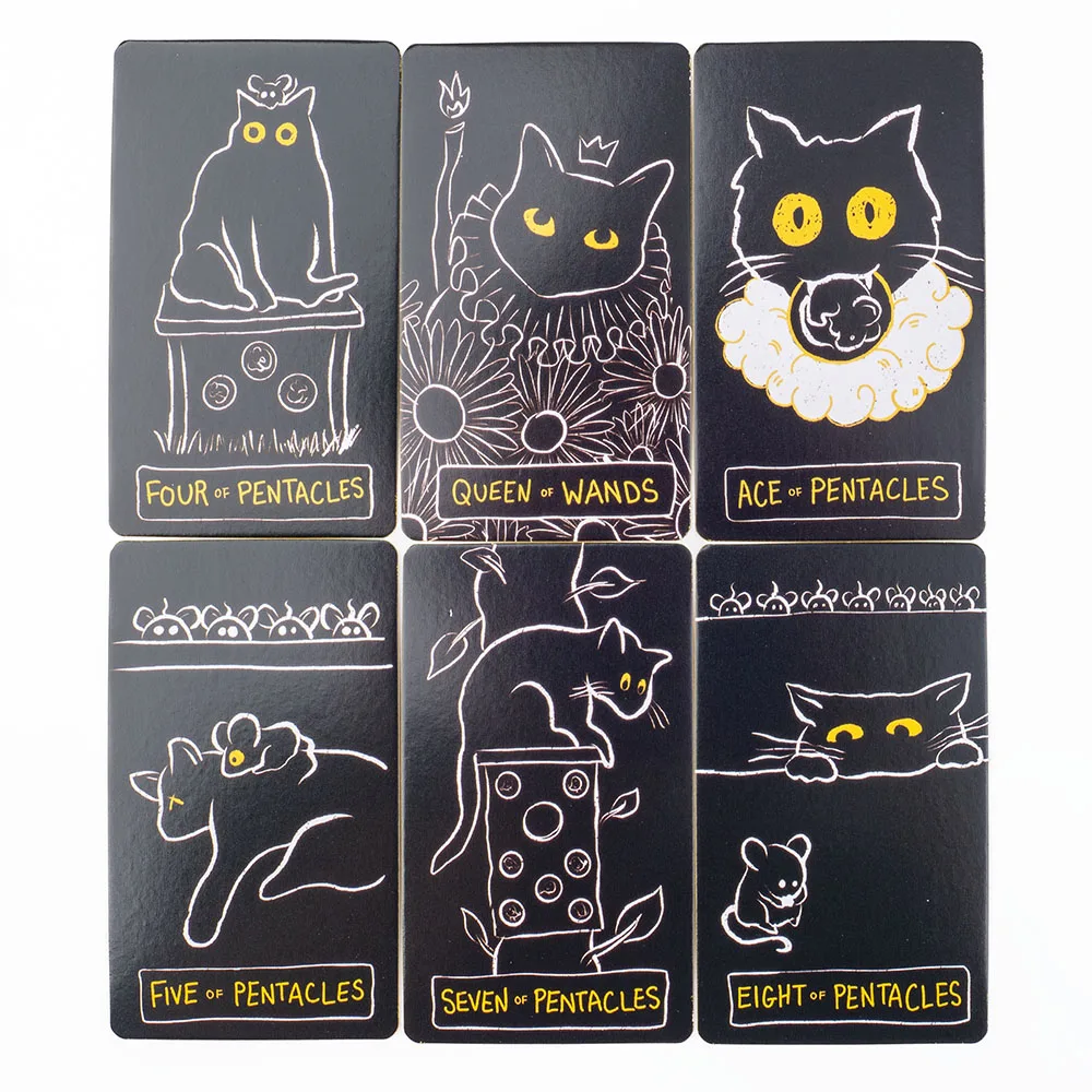 Hot Sales The Black Cat Tarot 78 Pcs with Guidebook Color Edged Cards for English Visions Divination Edition Deck Board Games