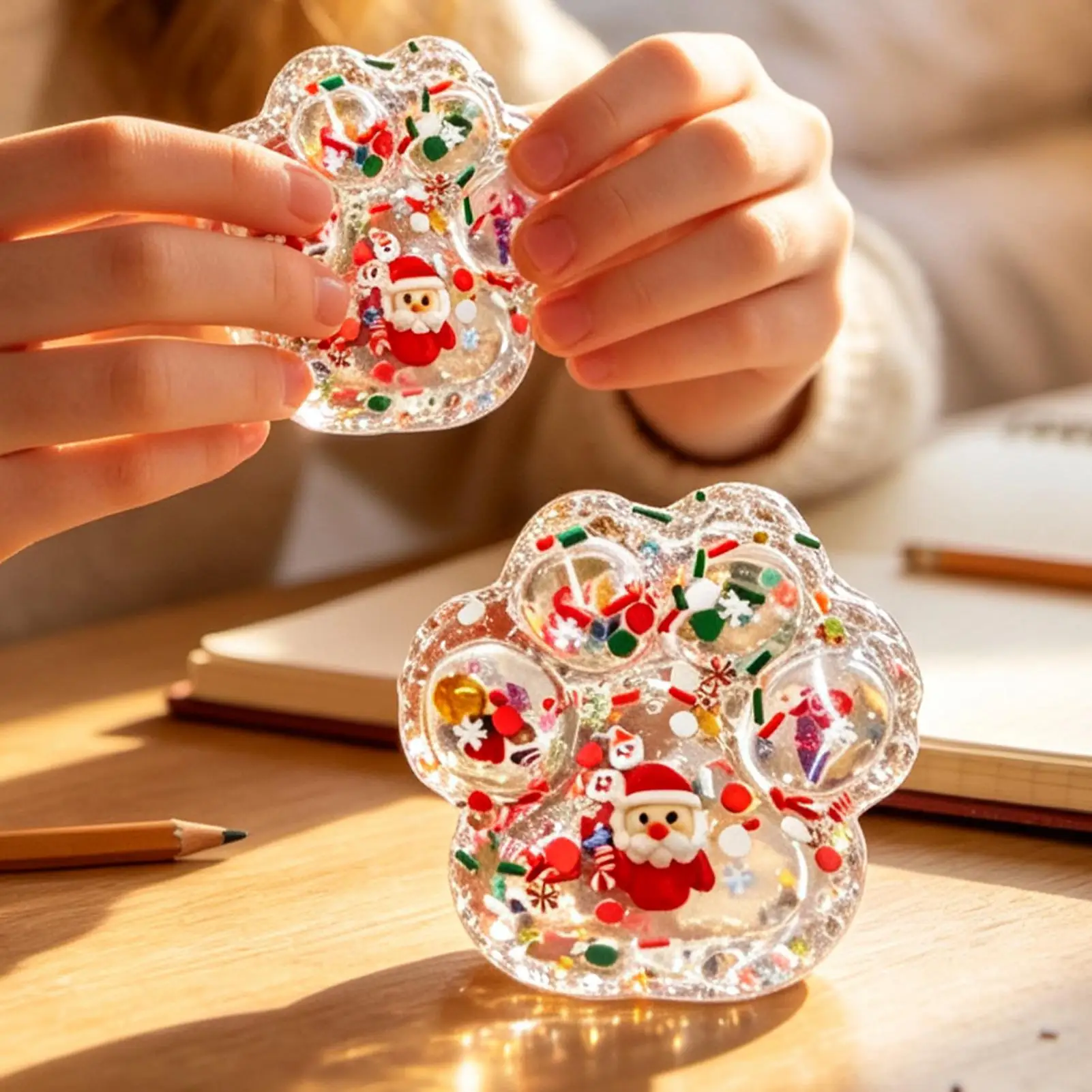 Christmas Squeeze Toy Slow Rising Calm Down Cat Paw with Santa Snowman Snowflake Inside Sensory Fidget Toys for Party Home