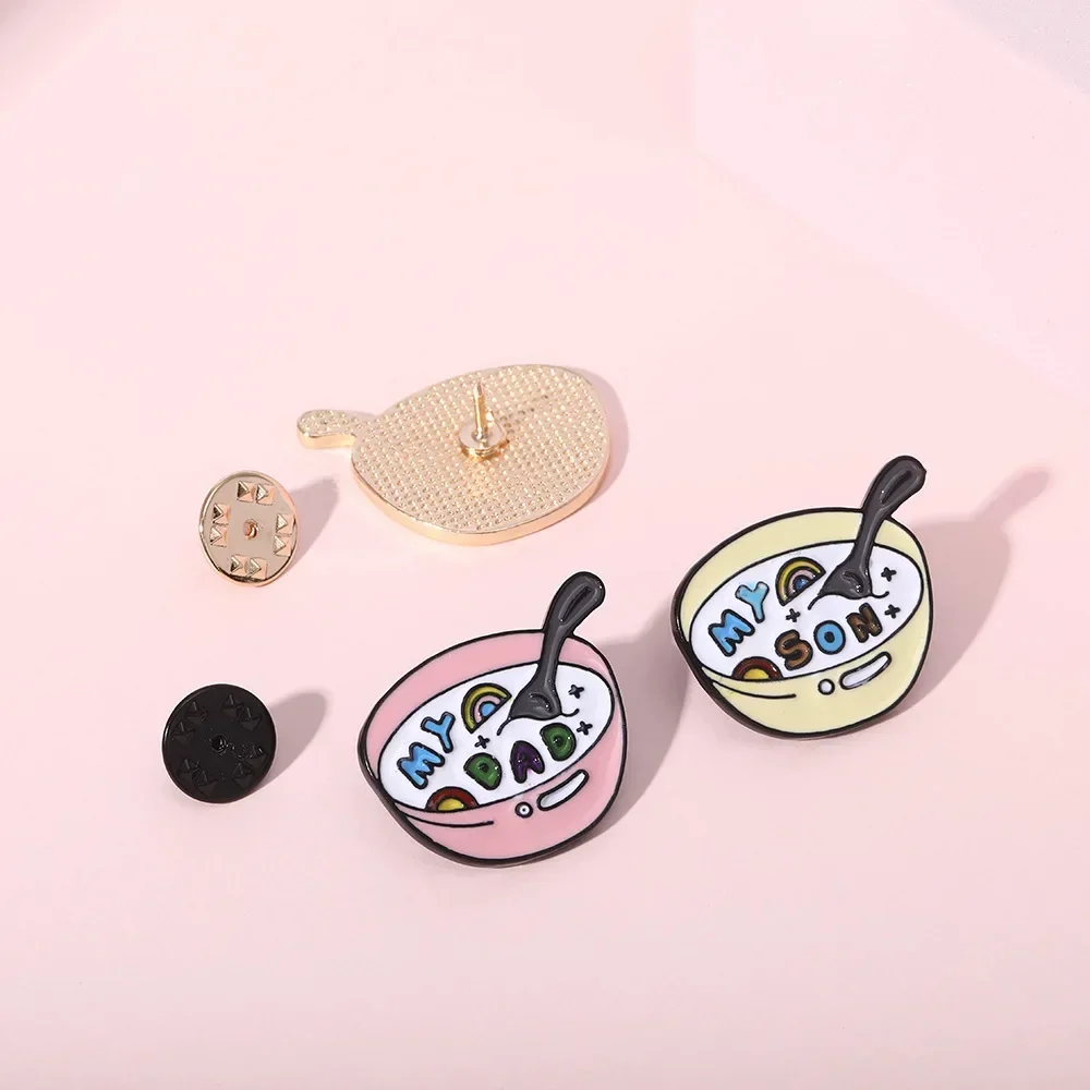 Gourmet Enamel Pins Cartoon The Pink Bowl Holds The Love of Parents Brooch Love Badge for Women Jacket Backpack Jewelry