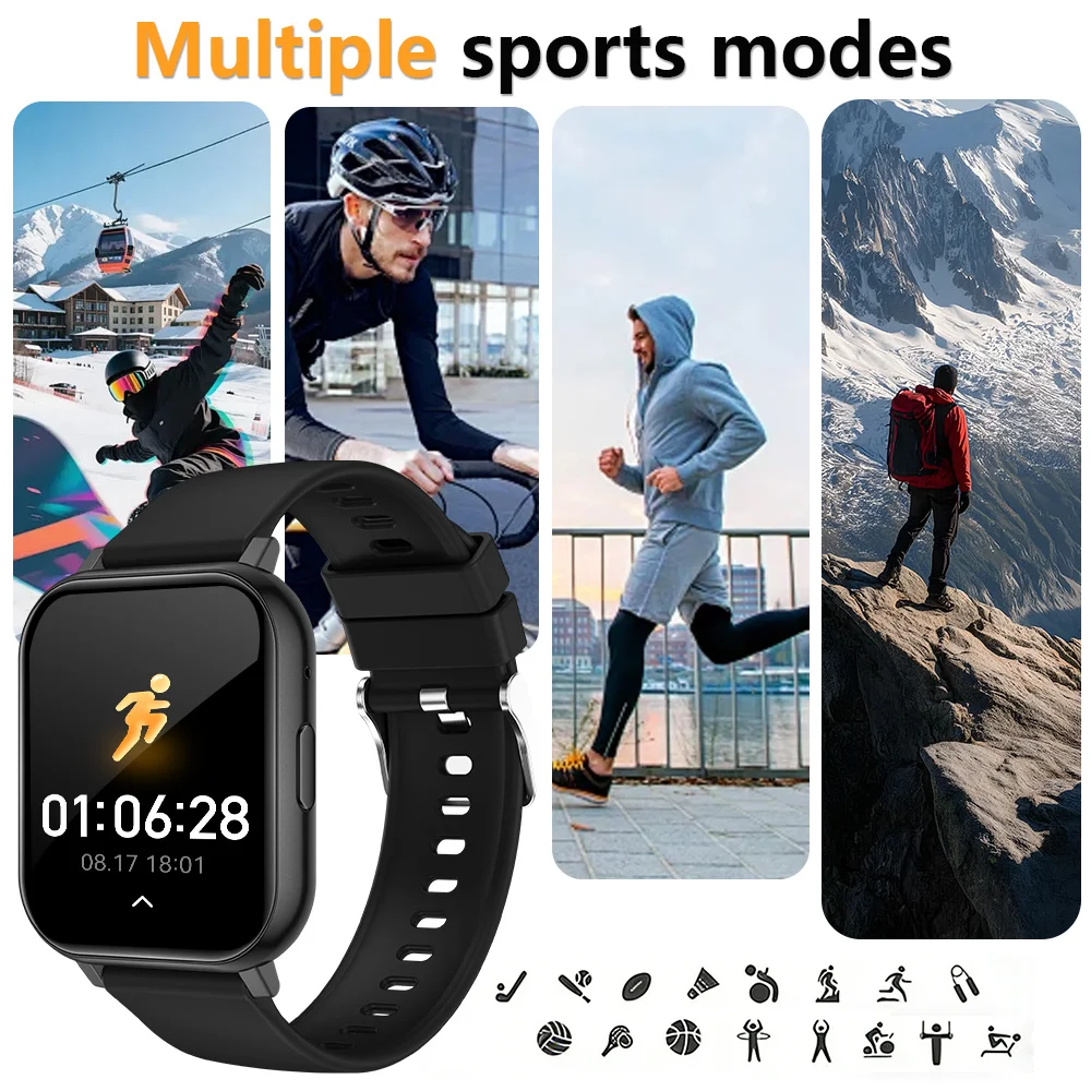 ERUN Men's Smart Watch, Sports Watch, High-Definition Display, Wireless Calling, Message Notifications, Multiple Sports Modes