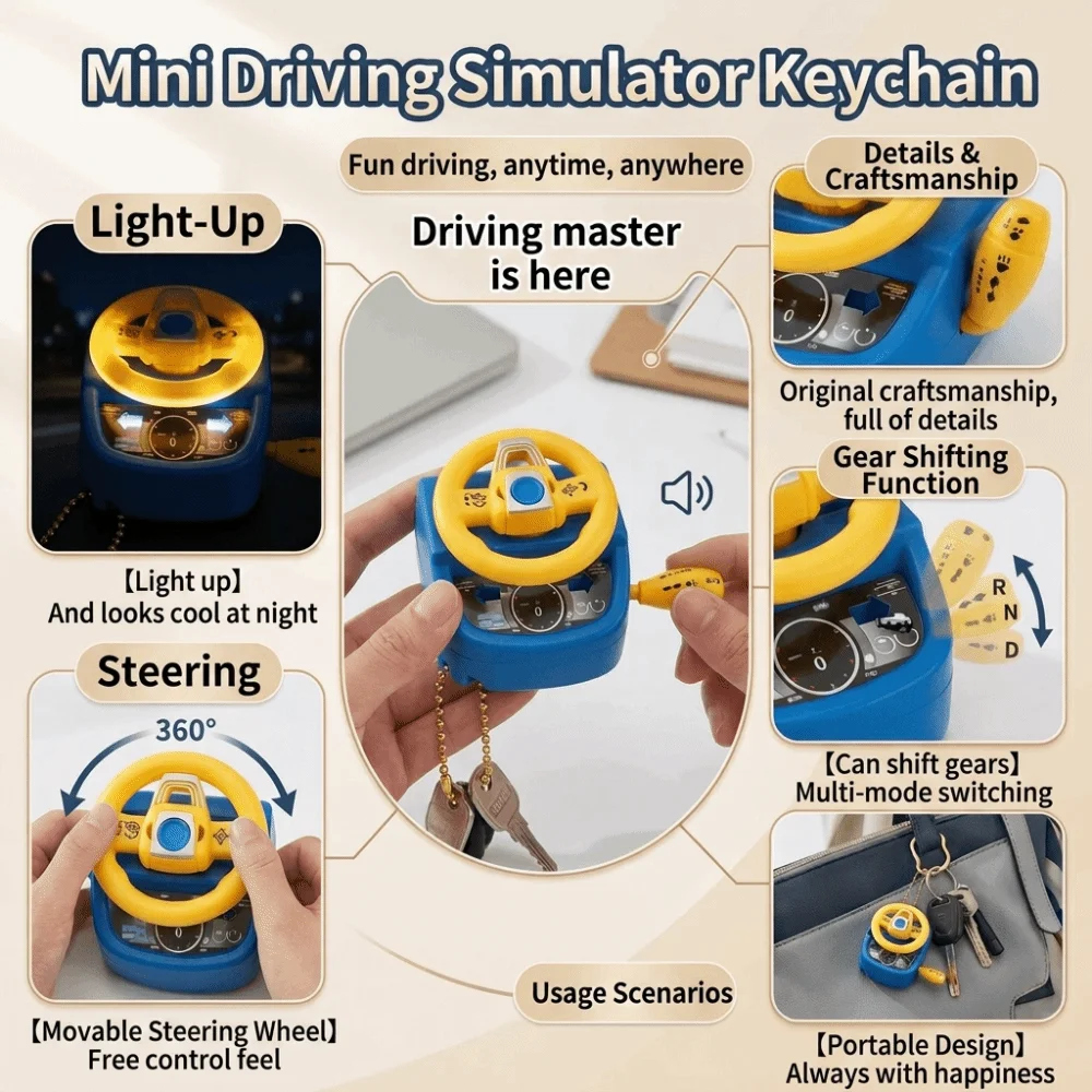 Mini Fidget Keychain Various colors Rotatable Simulated Steering Wheel Illumination Shiftable Backpack Hanging Ornament