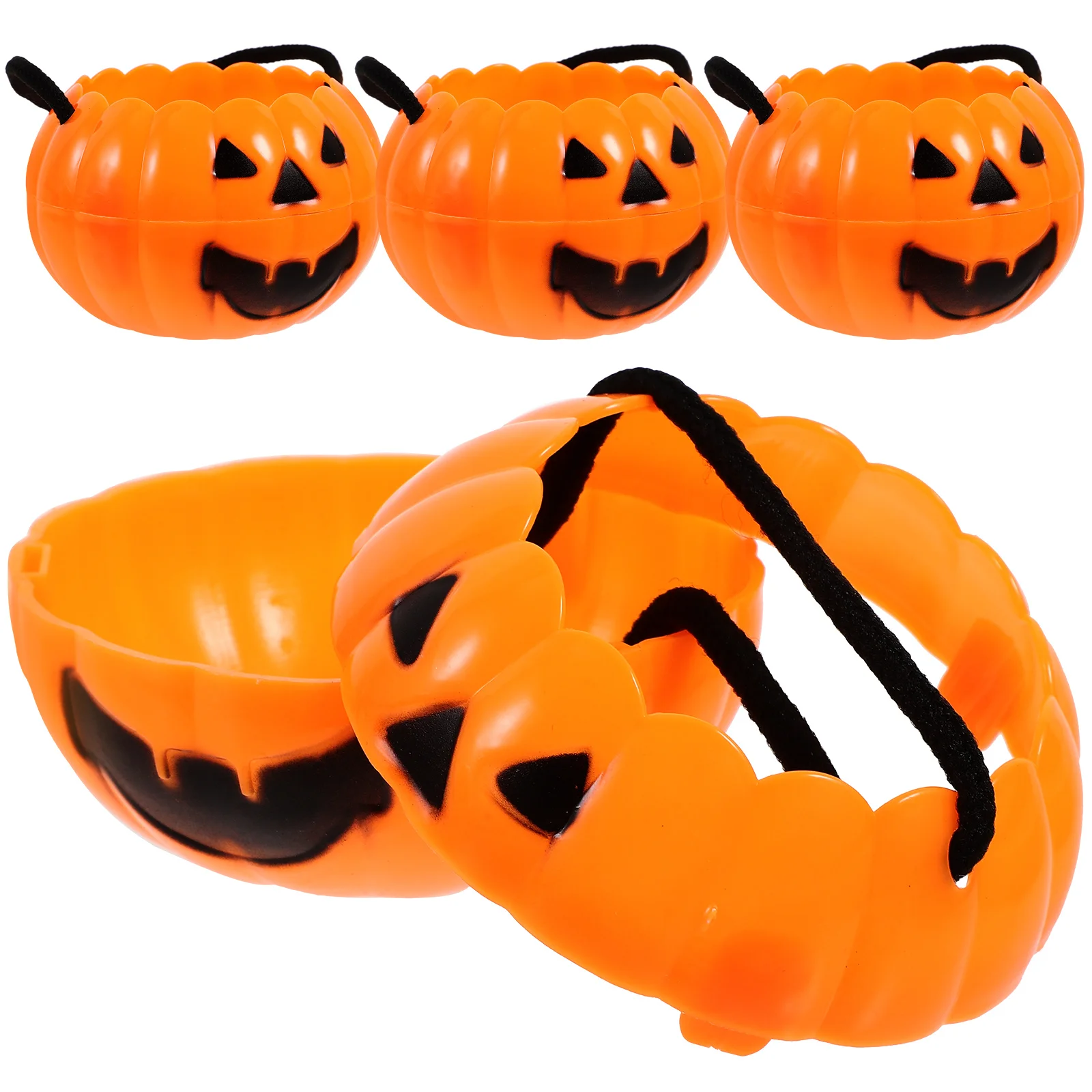 

4 Pcs Candy Pumpkin Bucket Bag Holders for Party Lunch Box Trick Treat Orange Shape Buckets Child
