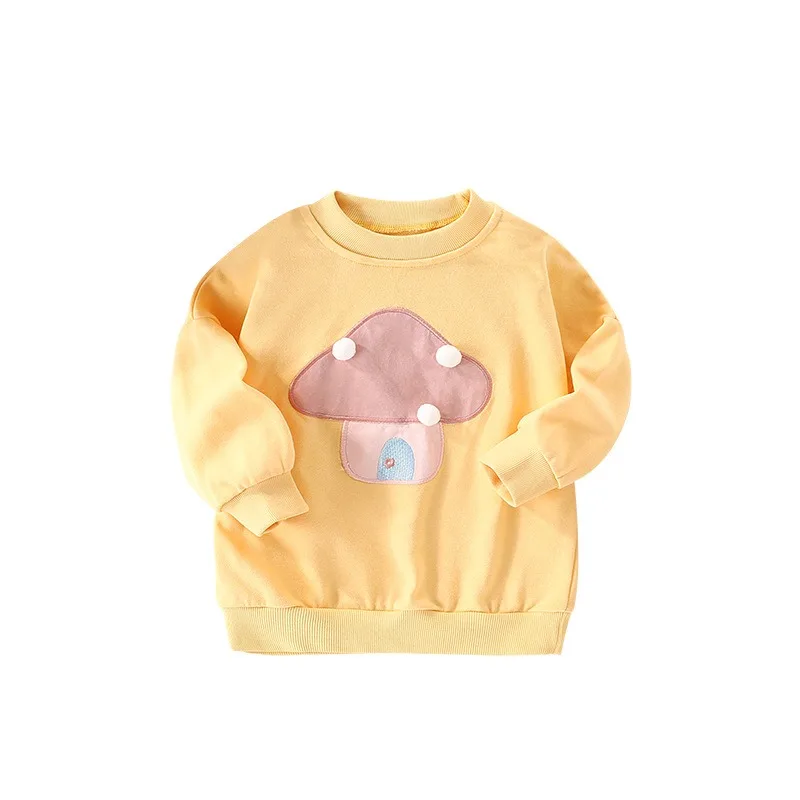 Spring Baby Girl 100% Cotton Clothes Set Kid Mushroom Printed Sweatshirts Children Fashion Pullover Long Sleeve Top