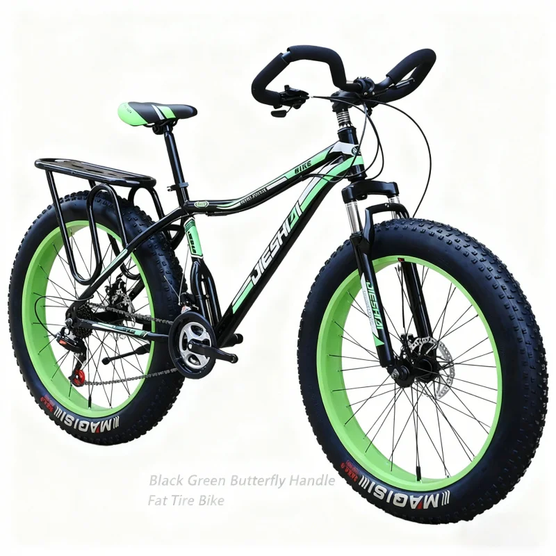 

Black and green butterfly handle Large Tire Bicycle Adult Men's Variable Speed Thick Wide Snow Mountain Bike Off-Road Fat Bike B