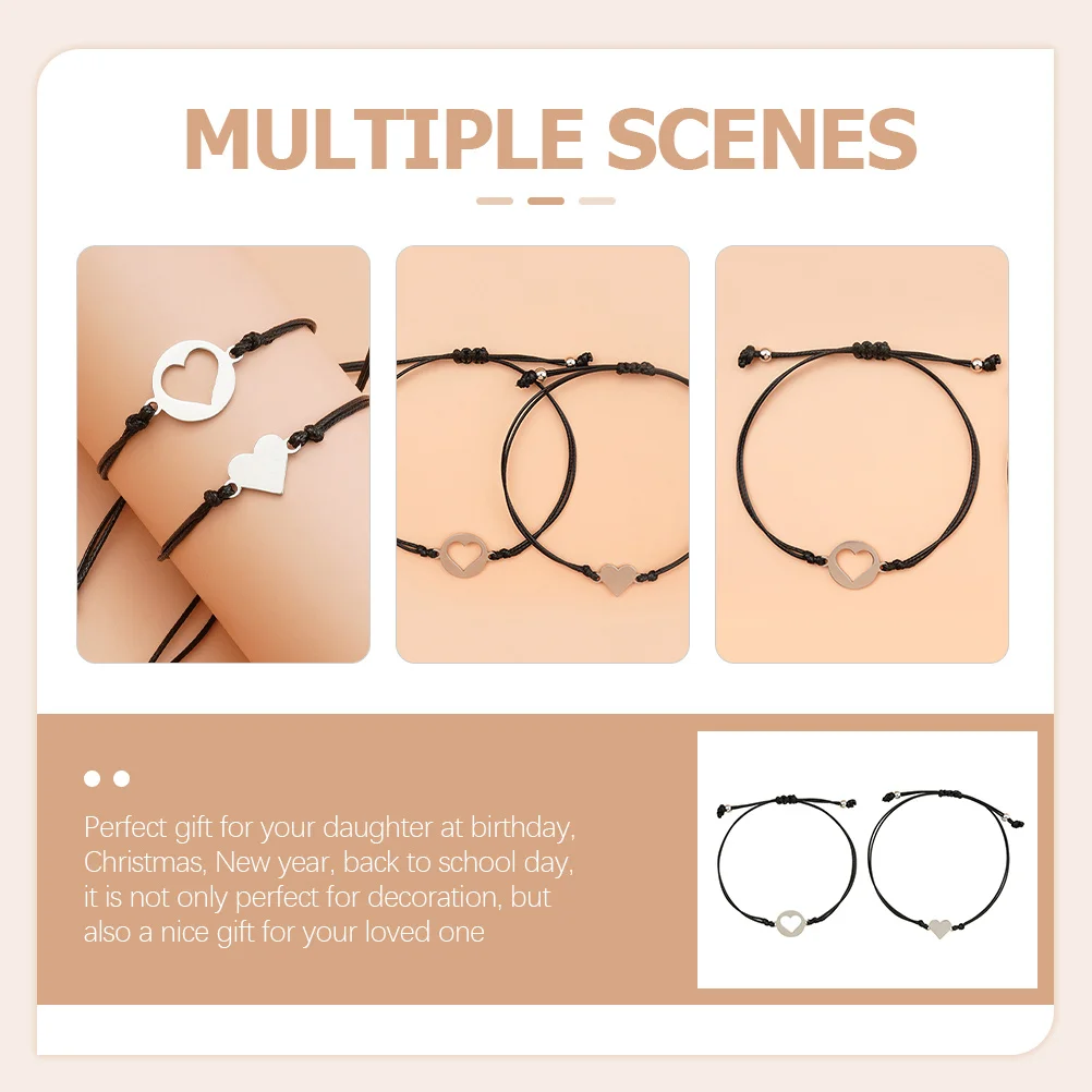 مجموعة واحدة من أساور متطابقة للأم والبنت قابلة للتعديل من الفولاذ المقاوم للصدأ على شكل قلب للعودة إلى المدرسة مجوهرات هدية للفتيات في اليوم الأول