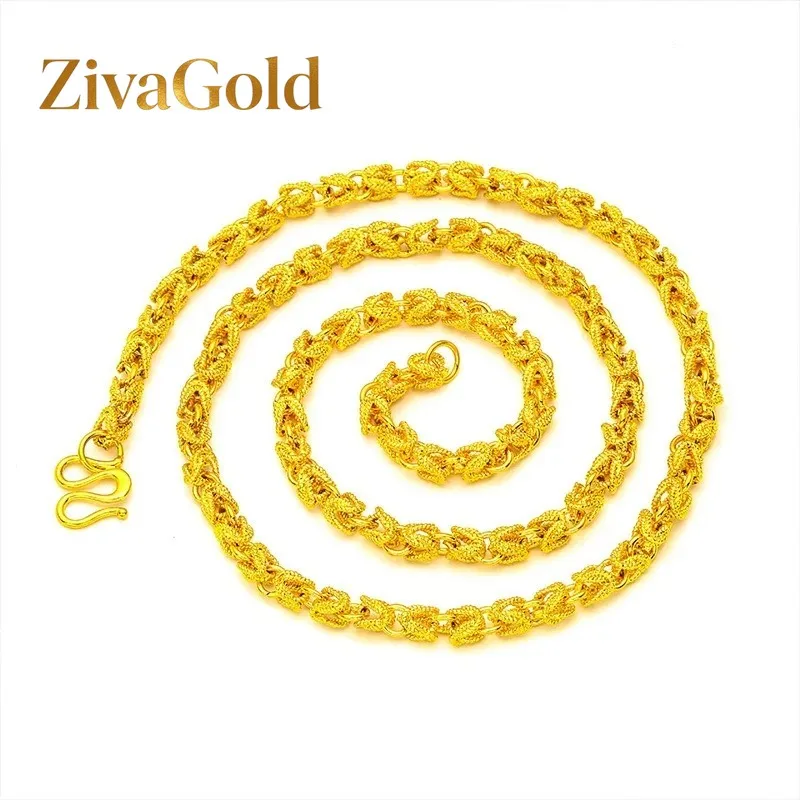 

ZivaGold 24K real gold hollowed out men's necklace with M buttons, men's boutique 9999 cylindrical necklace, light pearl gold