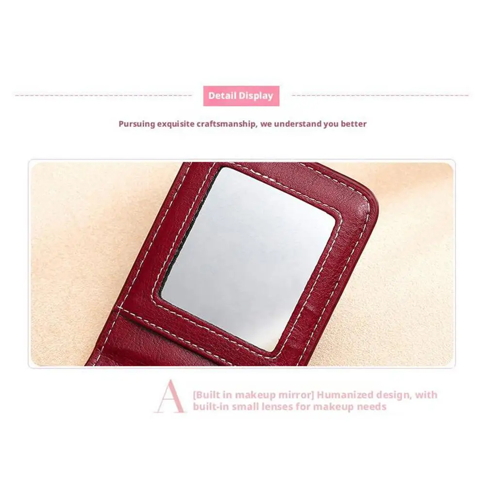 Mini-Make-up-Tasche, tragbare Lippenstift-Kosmetiktasche, hochwertiges Echtleder, Lippenstift-Paket, Lippenstifte, Aufbewahrungstasche mit Spiegel