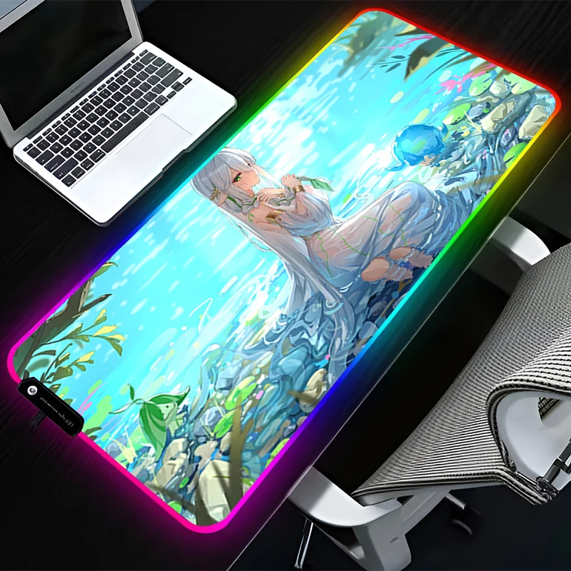 RGB LED Mouse Pad G-genshin Impact Nahida HD Pattern Gaming Mats Rubber Mousepad PC Accessories Extended Pad Non Slip Desk Mat