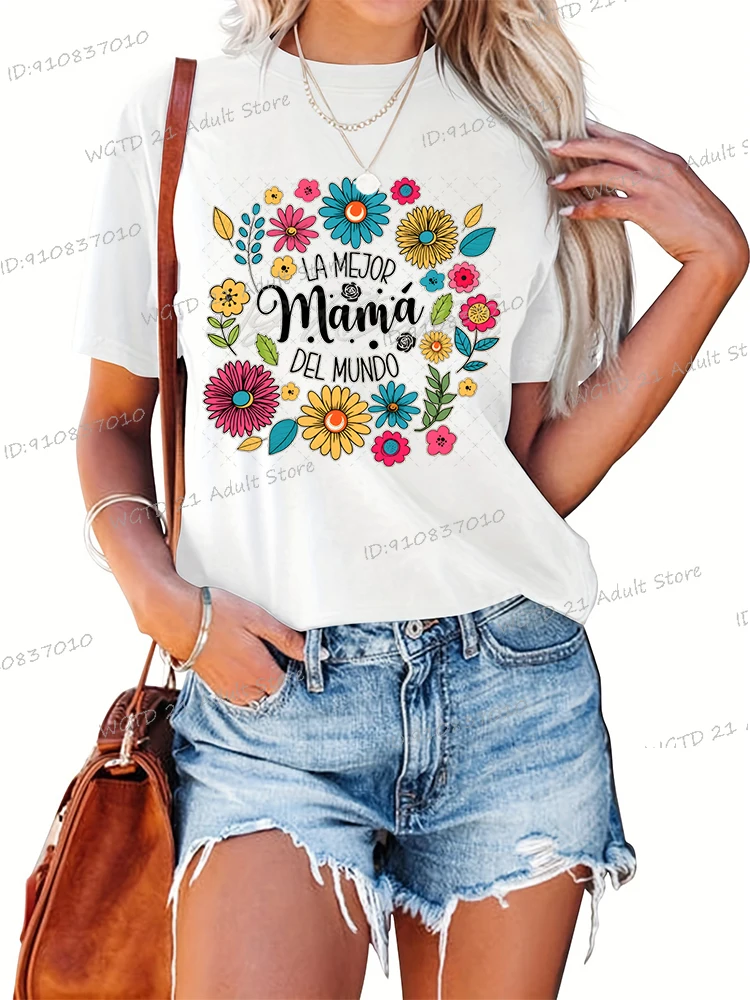 Camiseta del Día de la Madre Española 2025, Diseño Floral Retro para Mujer, Camisetas con Diseño de Mamá, La Mejor Mamá del Mundo, Camisetas Divertidas con Diseño Floral, Regalo para Mamá