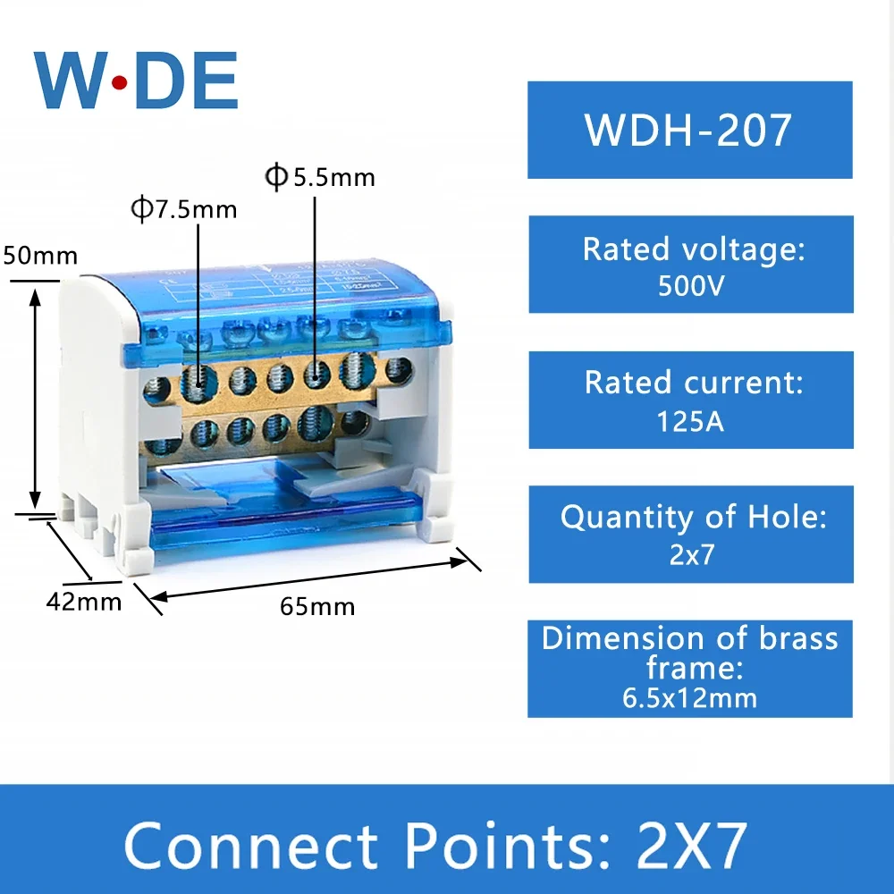 1 Pc Din Rail Terminal Block WDH207 Power Distribution Box Modular Screw Connection Block Universal Electric Wire Junction Box
