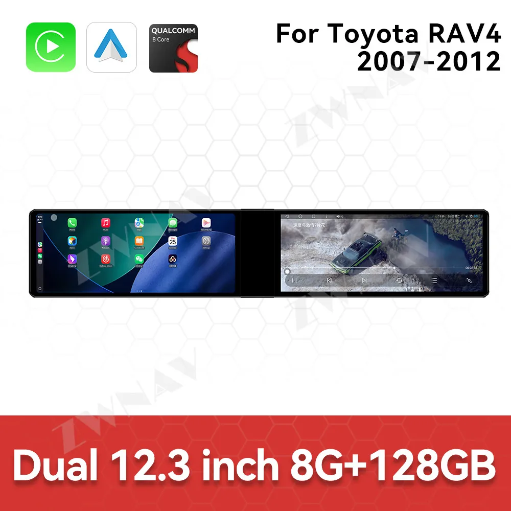 Crystal Android 13 Car Radio For Toyota RAV4 2007-2012 Dual 12.3 Inch HD Touch Display CarPlay GPS Dashboard Modification Kit