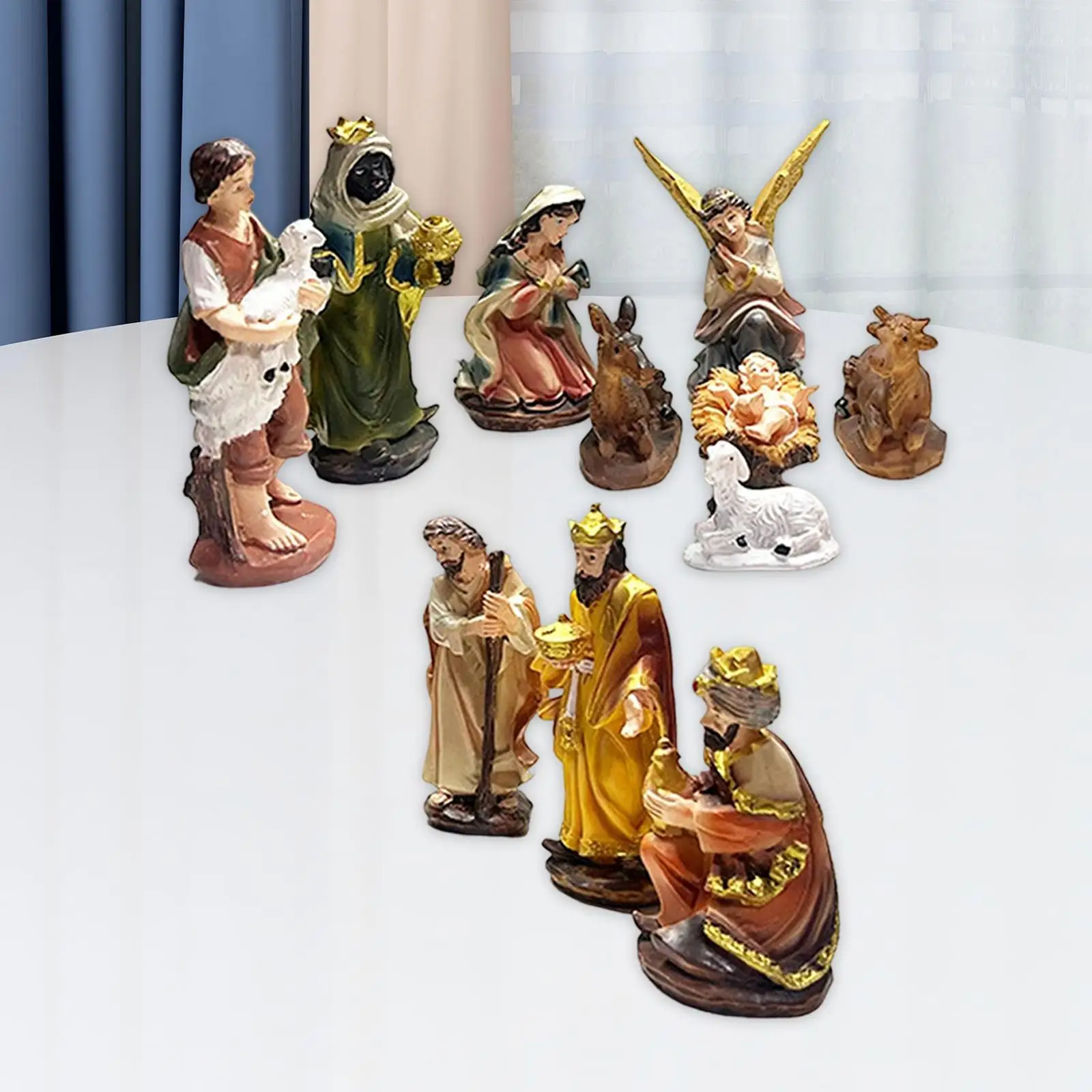Birth of Jesus Statue Decorative Christian Spiritual Sculpture Resin Nativity Scene Figurine for Home Tabletop Xmas Gifts