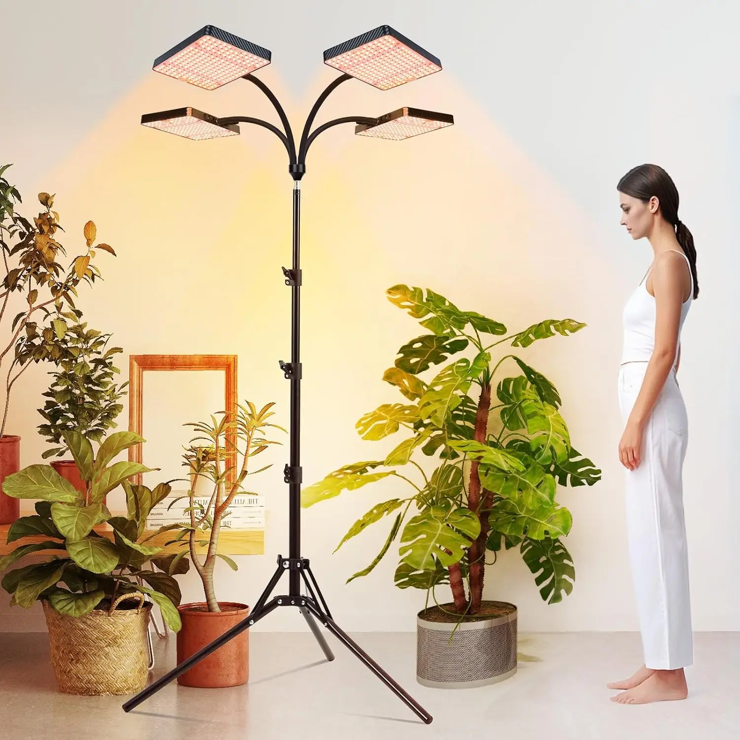 4-رؤوس تنمو ضوء مع حامل 100 واط، FECiDA 2025 تنمو أضواء للنباتات الداخلية، ضوء نمو النبات LED كامل الطيف للنباتات المنزلية