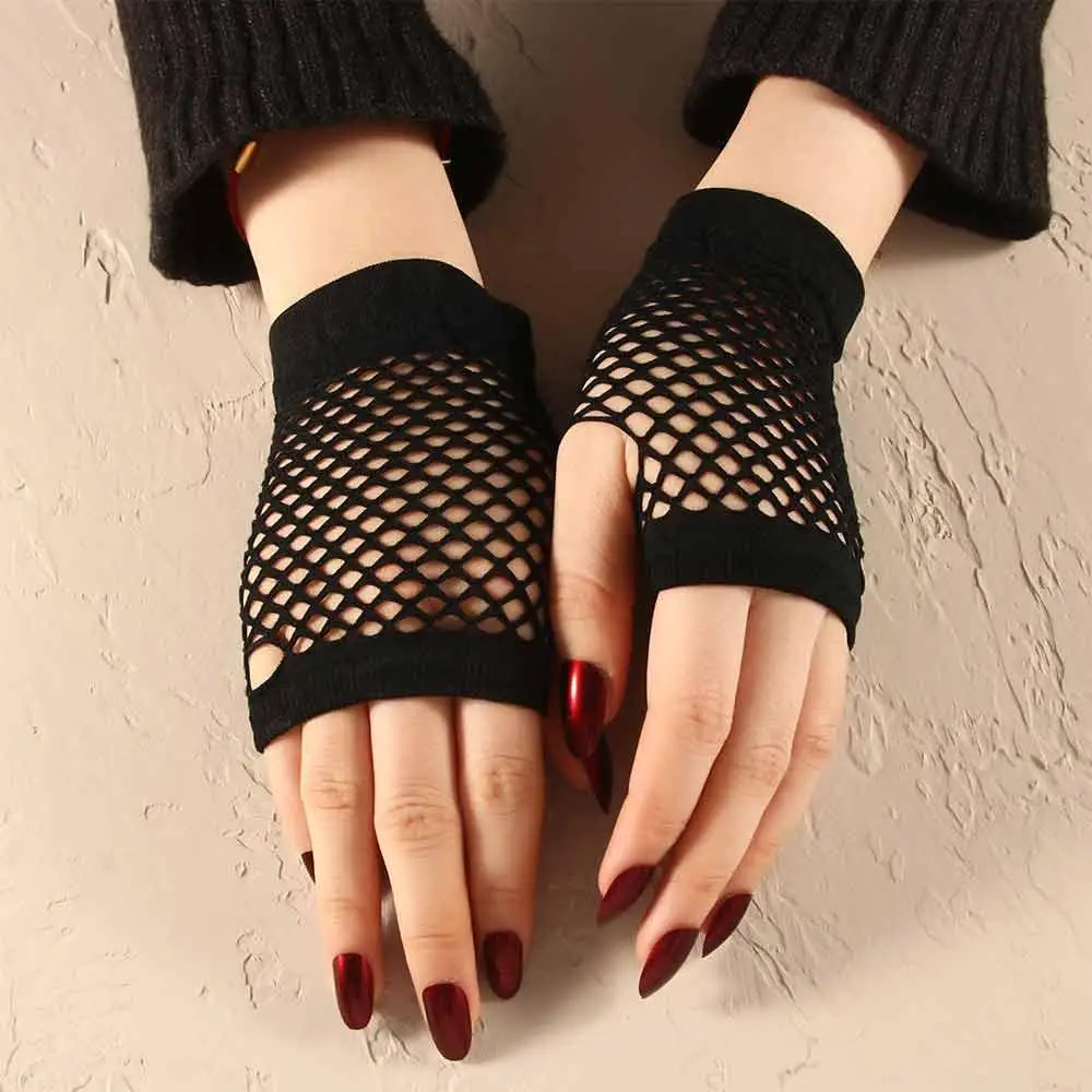 Gants en résille élastiques pour femmes, gants courts et sexy, filet de pêche, accessoires de costume, tenue de boîte de nuit, fête, dame