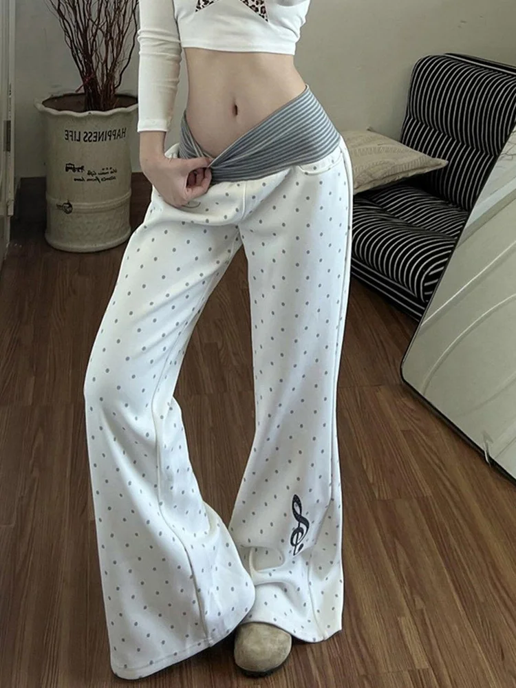 Y2k vintage aesthetic new style polka dot white casual pants women's pants versatile high waist slimming micro flared pants - view 4