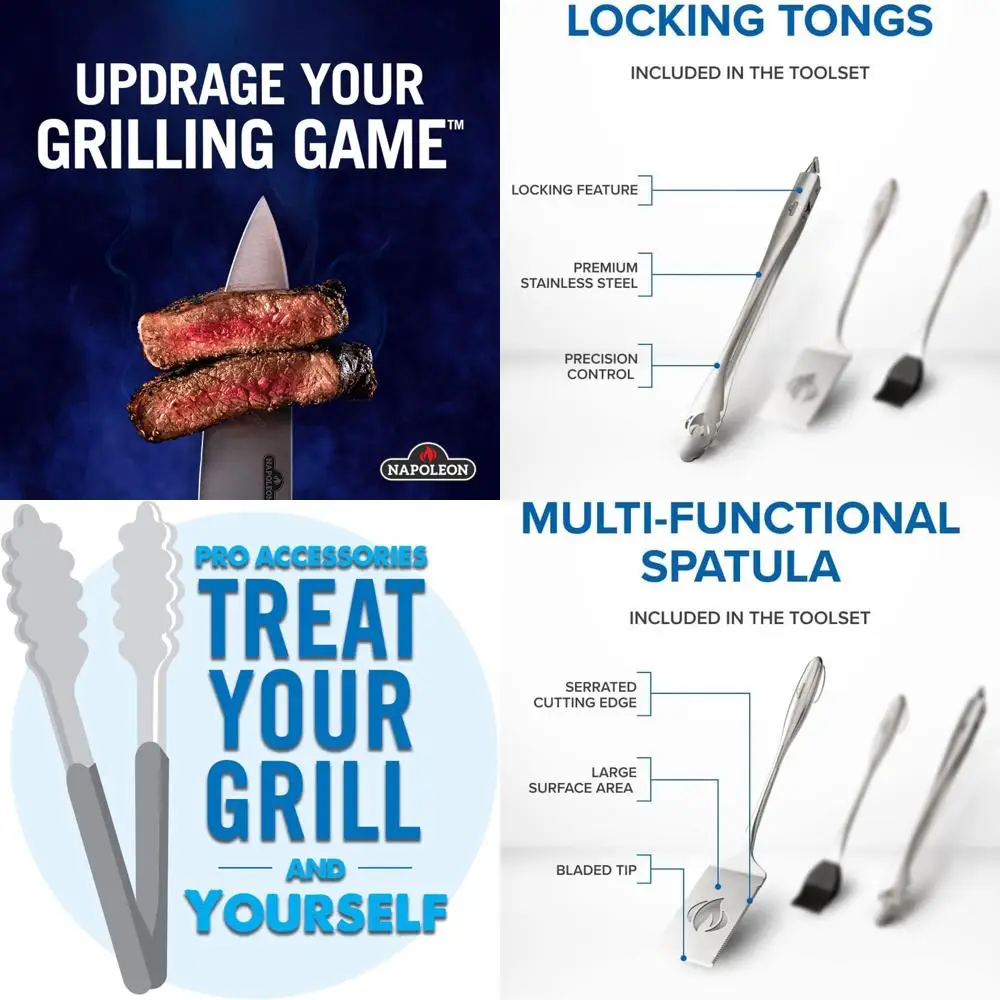 

Stainless Steel Premium BBQ Tool Set - 3-Piece, Includes Tongs, Spatula, and Basting Brush