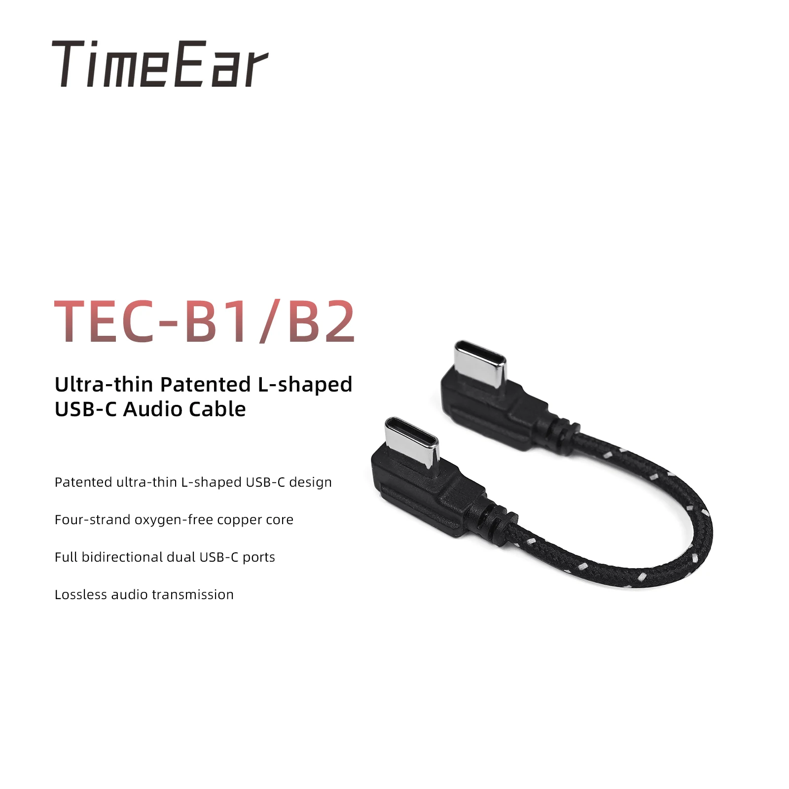 TimeEar TEC-B1 y TEC-B2 Cable de audio USB-C en forma de L enchufe ultrafino OFC para sujetar y jugar