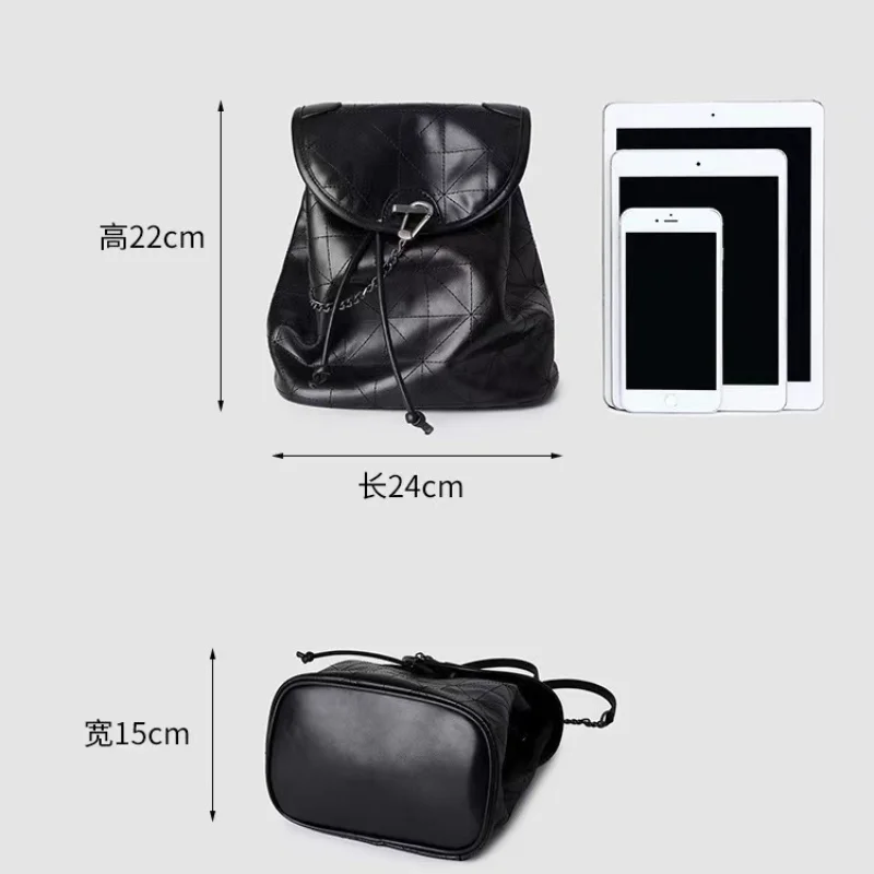 High Quality Leather Women\'s Backpack Multifunction Commuter Large Capacity Black Double Shoulder Bags Leisure Ladies Bagpack