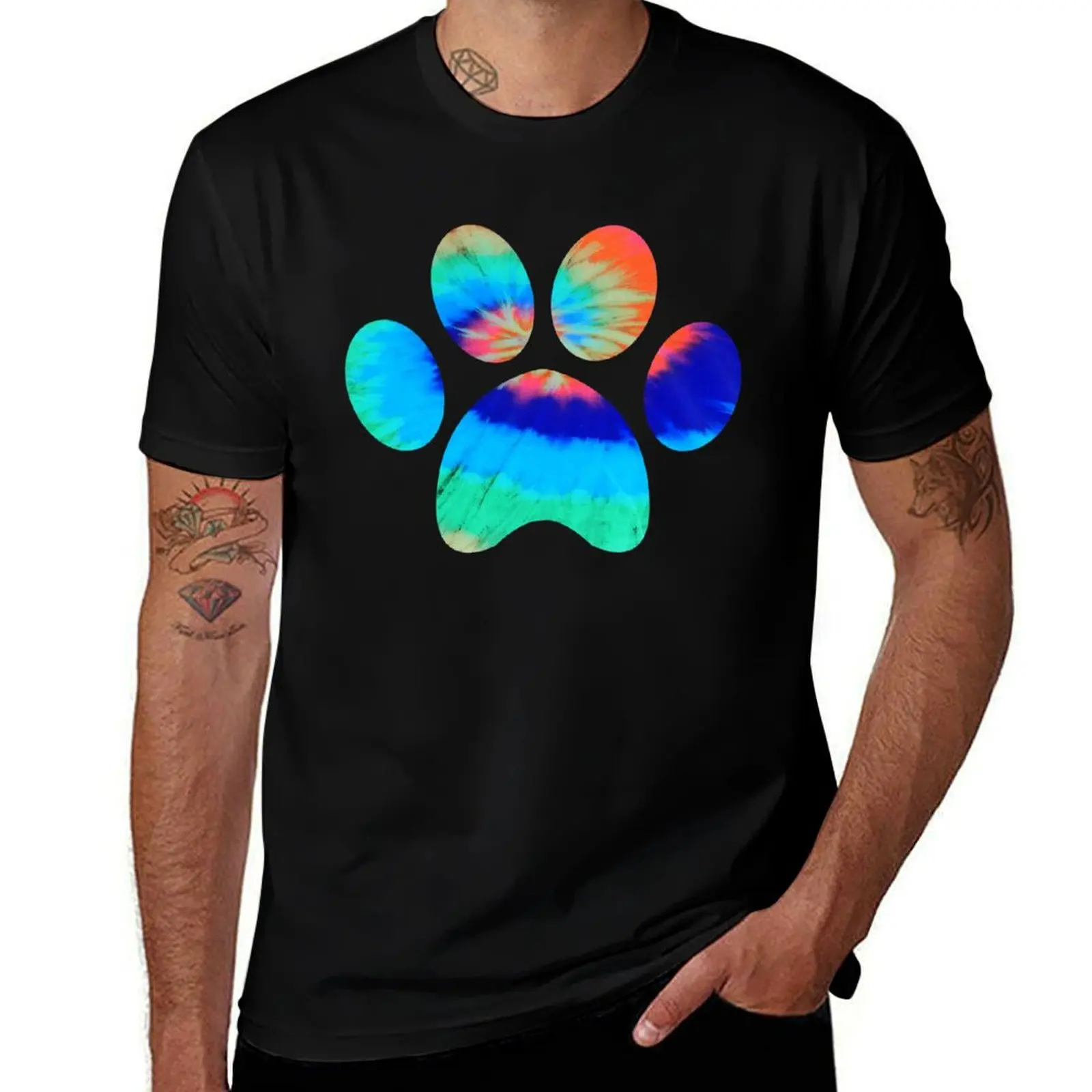 

Tie Dye Animal Cat Dog Paw Print | Pet Lover Art Gift T-Shirt man t shirt heavy cotton men t shirt cotton 100% T-Shirt