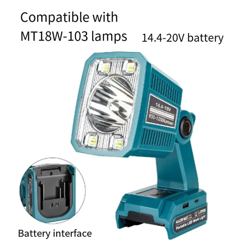 ABXF-For 14.4-20V Li- Battery Cordless LED Work Light 18W Jobsite Light Cordless Handheld Spotlight For Camping Emerge