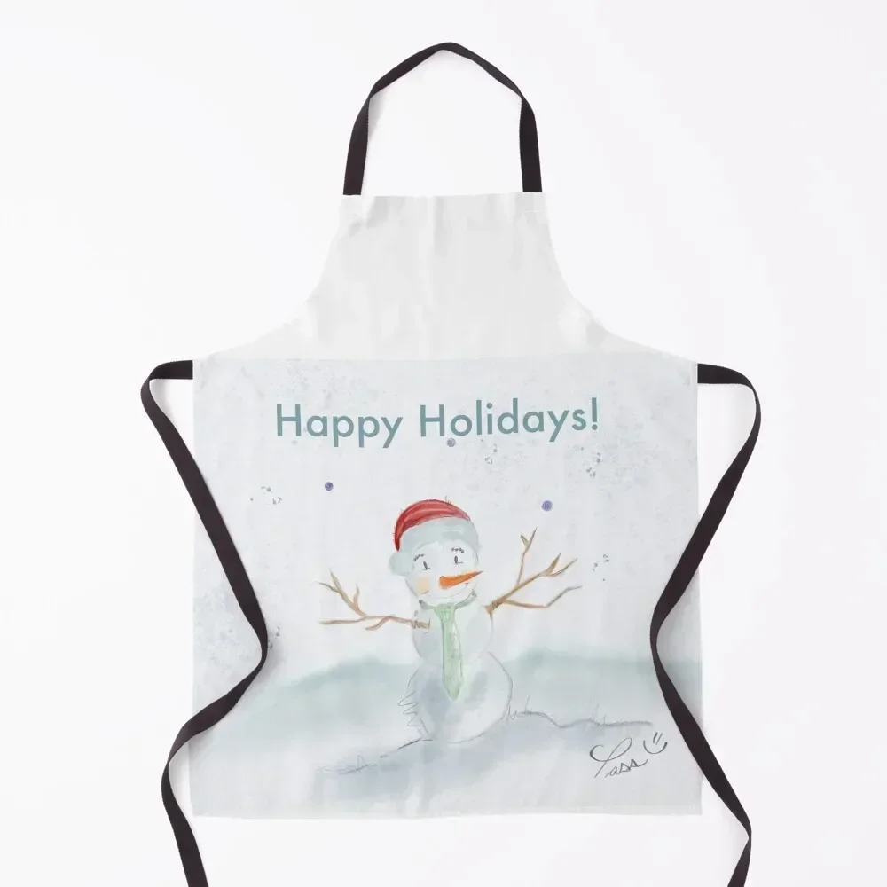 

Snow man illustration by Pascale Breton Canadian Artist Christmas Happy Holidays Apron christmas kitchen Barista Apron