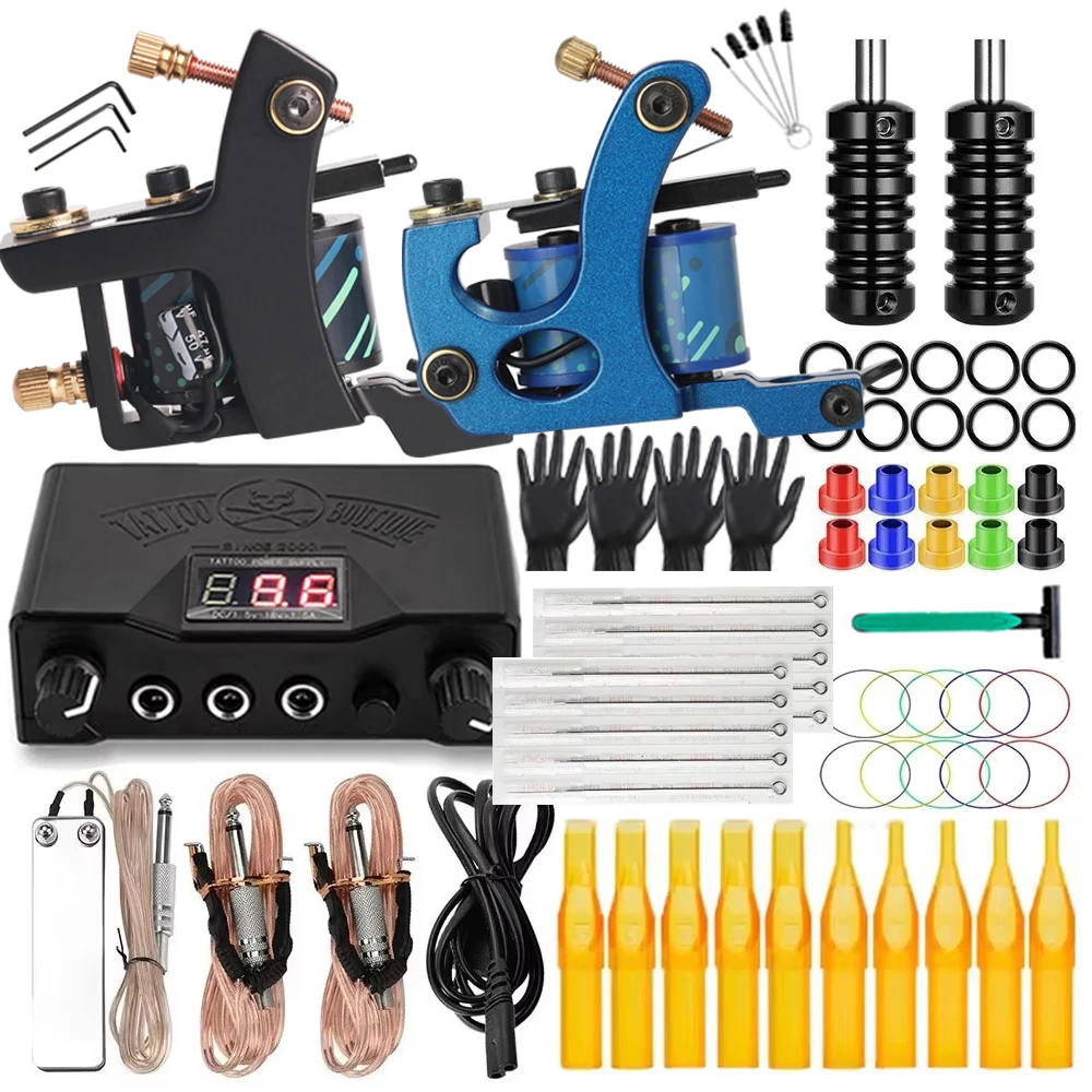 Coils Tattoo Machine Kit Coil Tattoo Gun Set with Power Supply Tattoo Needles for Liner Shader Permanent Makeup Tattoo Beginners