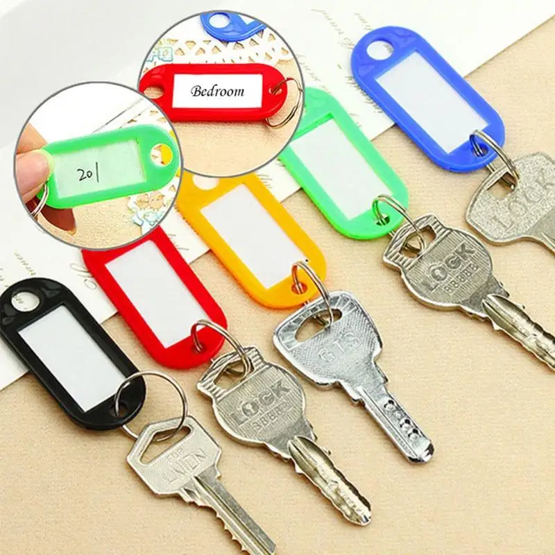 

340D Lot Of 10 Plastic Keychain for Key Split Ring Tags Name Card Label Language