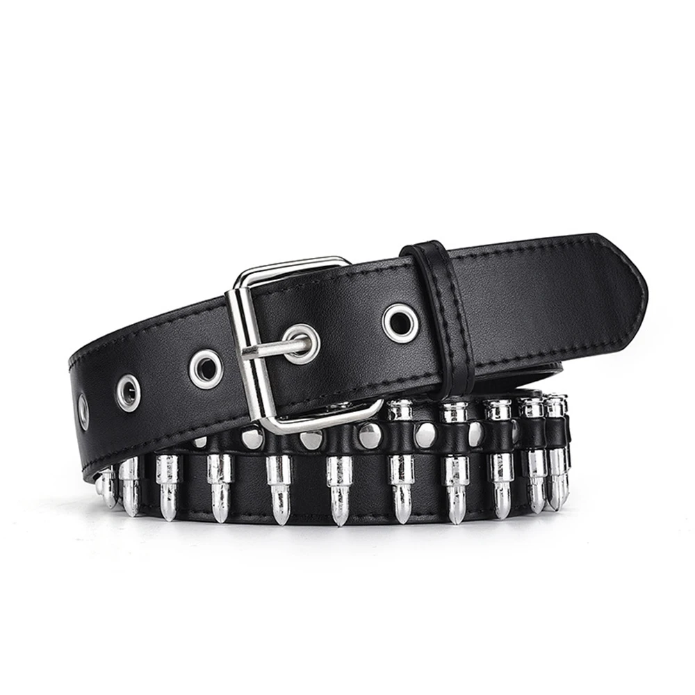 Fashion Rivet Bullets Decorated Belt Personalized Square Alloy Buckle Belts Punk Hip Hop Rock Waistbands Jeans Accessories Belt