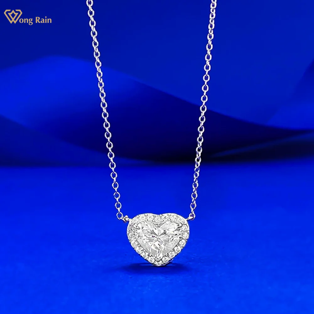 

Wong Rain 925 Sterling Silver Heart Cut 7*9 MM Lab Sapphire Gemstone Pendant Necklace Anniversary Gifts Fine Jewelry Wholesale