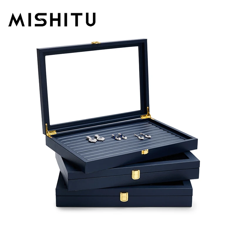 

MISHITU Premium Blue Jewelry Storage Box Organizer For Jewelry Necklace Earring Leather Jewellery Storage Packaging Display Boxs